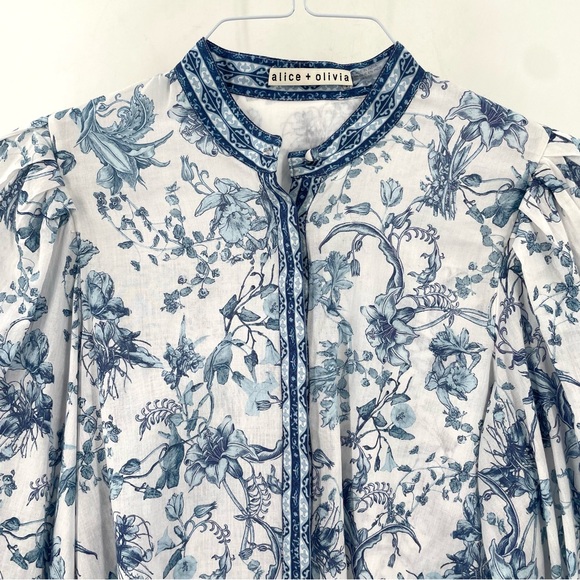 ALICE + OLIVIA APRIL PLEATED LUXURY OLD MONEY CLASSIC FEM BLOUSON SLEEVE TOP - Picture 7 of 12